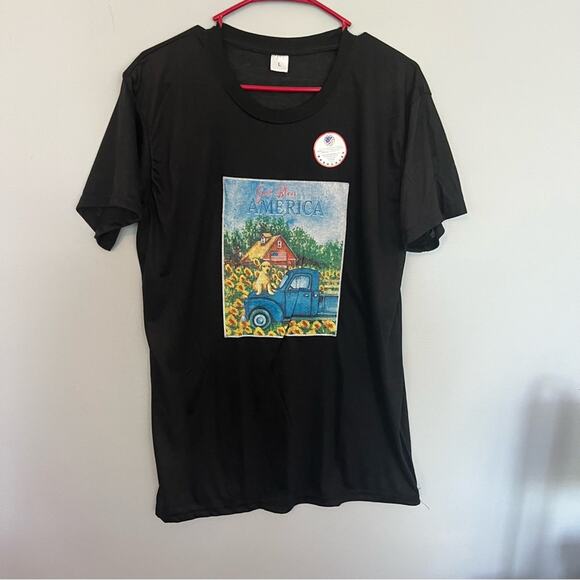 NWOT God Bless America Golden Puppy & Old Truck w/ Barn Tee Shirt Size Large - Picture 1 of 5